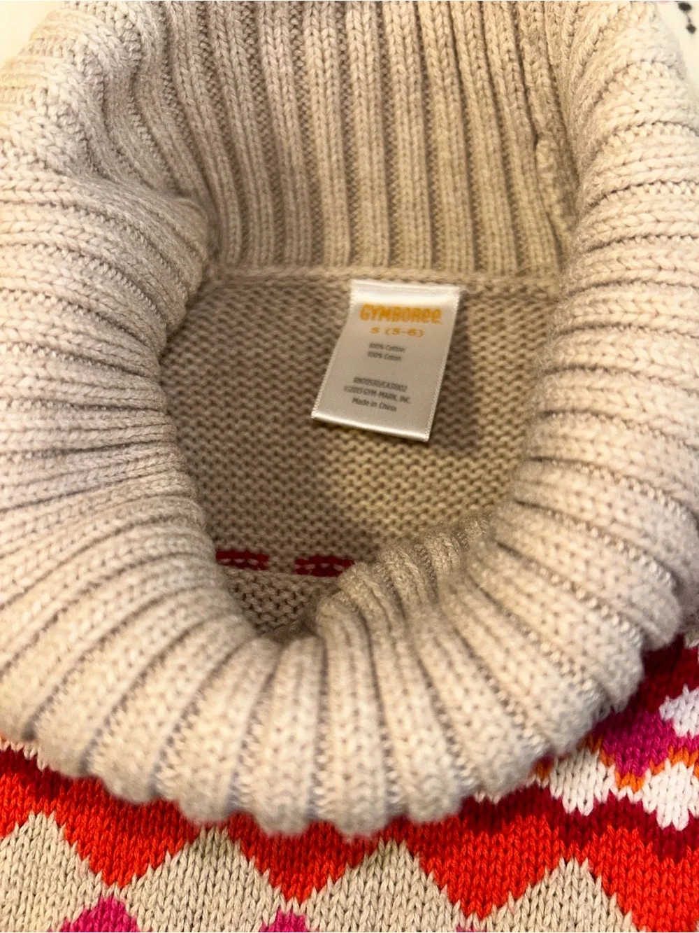 Gymboree Beige Turtleneck Sweater with Pink, Red & Orange Fair Isle